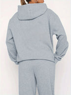 Graphic Print Two-Piece Set, Hoodie And Pants, Women'S Clothing - Grey