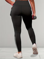 Plus Size Women's High-Waisted Yoga Pants Tummy Control Workout Leggings with 4 Side Pockets Color-blocking Design,for Running, Fitness Casual & Sports Wear - Graphite Color