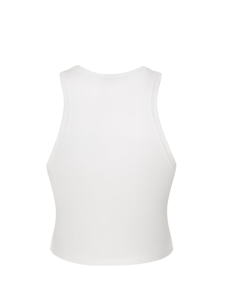 2026 Women's Y2K New Fashion Round Neck Sleeveless Tank Top - Trendy Layering for All Seasons Street Style - Unique Geometric Print Pattern - Vintage Lightweight Black White Brown Blue Pink Popular Cute Loose Comfortable Multi-Color Options - White