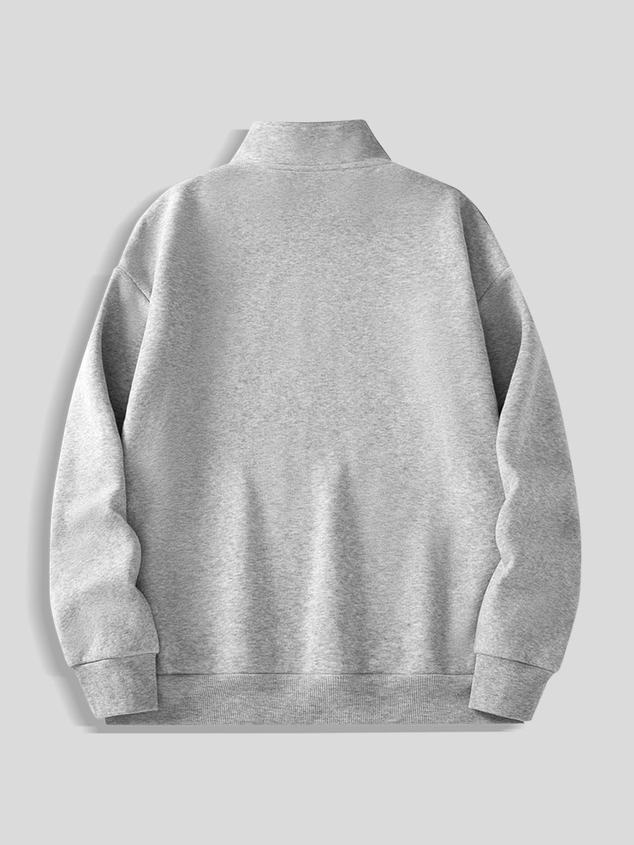 Heavyweight -Lined Stand Collar Half-Zip Cardigan with Skin-Friendly Polar Lining, Simple and Versatile Men's Long-Sleeve Top - Grey