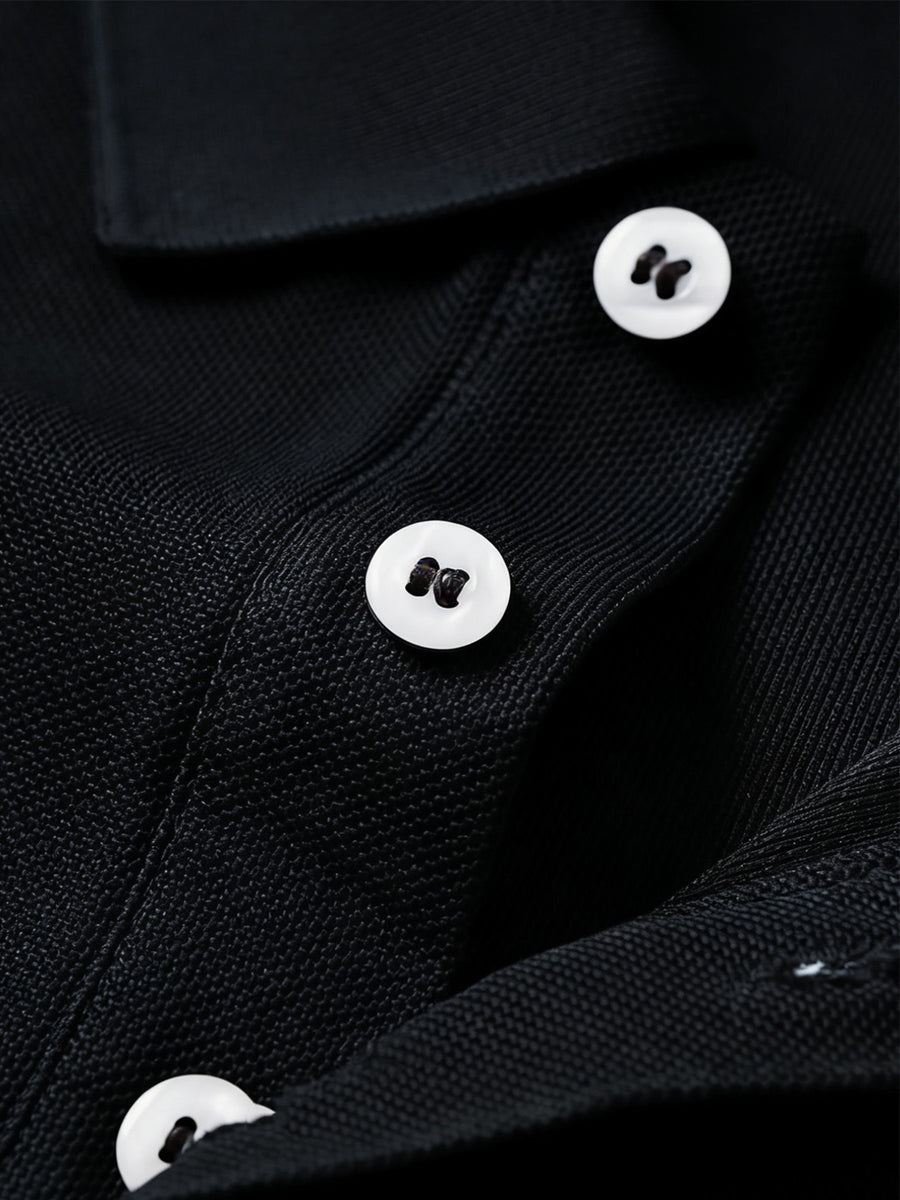 P176# Men'S Short Sleeve Polo Shirt with Black Horse Graphic Print, Outdoor Casual Breathable Top, Button-Up Collar, Golf Apparel, Inner And Outer Wear, Skin-Friendly Fabric, Men'S Fashion T-Shirt - Black