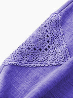 Women's Color Block Lace Casual Drawstring Waist Bow Capri Pants with Pockets - Dark Violet