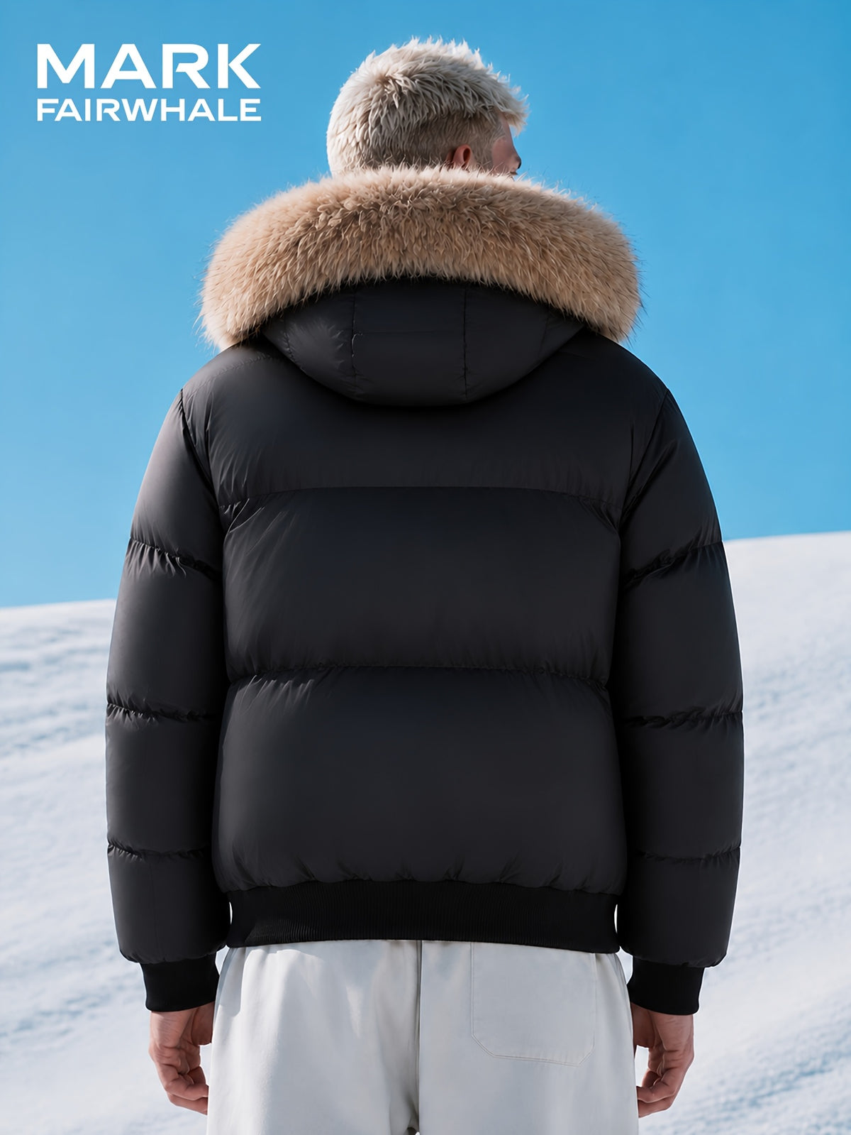MARK FAIRWHALE Detachable Faux Fur Collar Mock Jacket, Winter Thickened Warm Coat, Small Logo Loose Casual Men'S Outerwear - Black