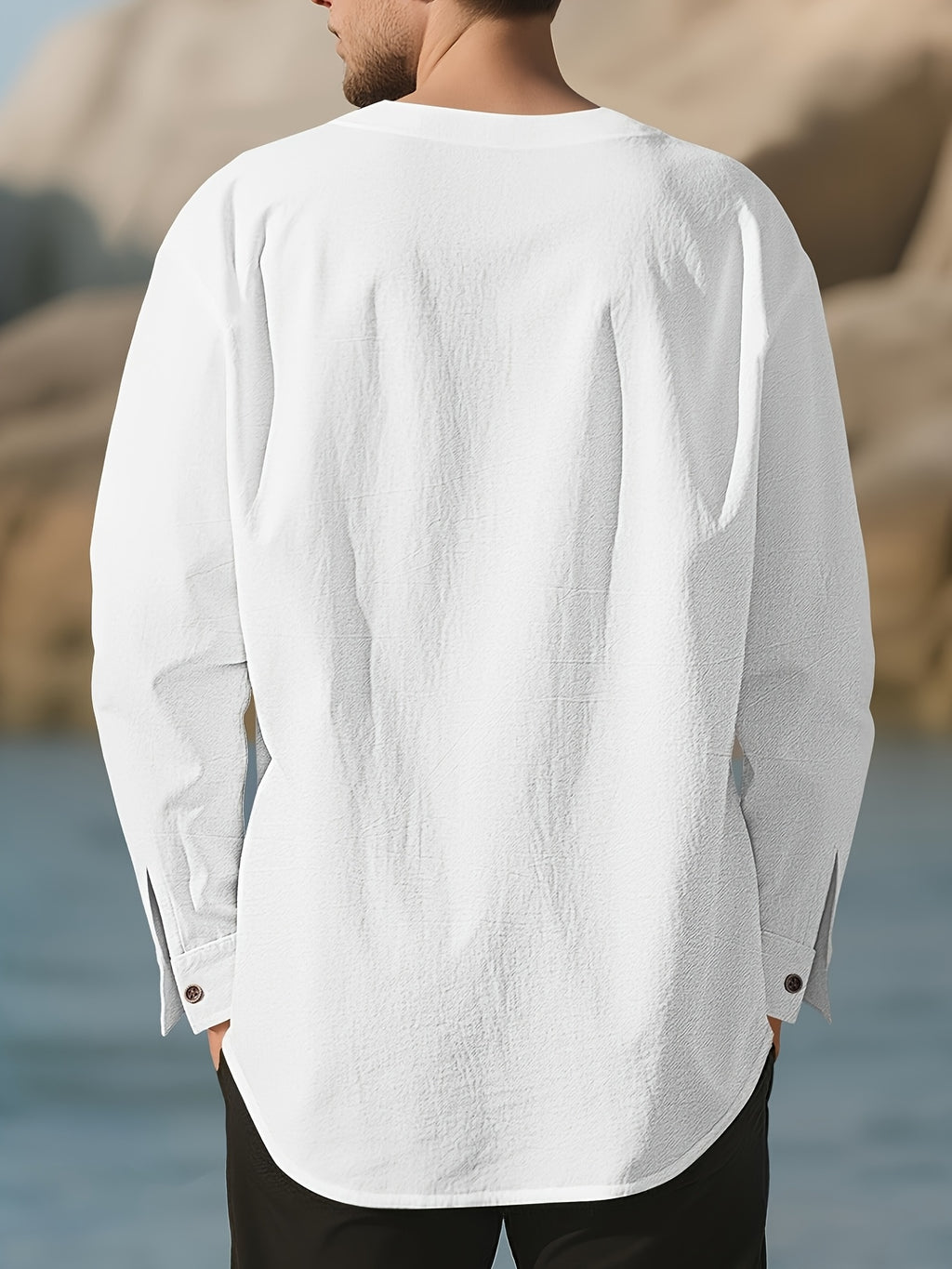 Men's Casual Shirts, Long-sleeve Casual Shirts, T-shirts, Men's Fashion Casual Wear, Solid Color Linen Long-sleeve Shirts, Breathable and Comfortable Short-sleeve Design, Quick-drying Fabric, Suitable for Wearing in Late Spring, Summer, and Early - White