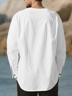 Men's Casual Shirts, Long-sleeve Casual Shirts, T-shirts, Men's Fashion Casual Wear, Solid Color Linen Long-sleeve Shirts, Breathable and Comfortable Short-sleeve Design, Quick-drying Fabric, Suitable for Wearing in Late Spring, Summer, and Early - White