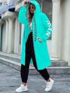 Women's New York & Love Letter Print Hooded Jacket with NYC Zipper Hoodie - Cozy Winter Outerwear, Pockets, Machine Washable Swe Coat for Casual or Office Wear - Mineral Green