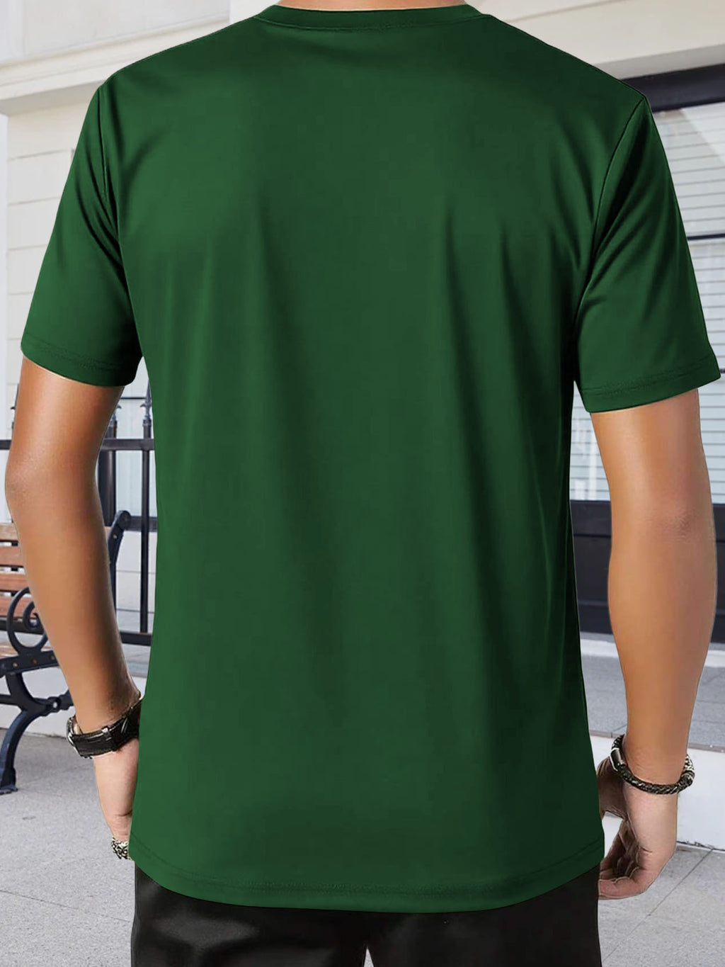 180G100C Men'S V-Neck Solid Color Short Sleeve Shirt, Placement Left Chest Patch "FODOEE" Summer Global Seasons Base Layer Factory Made Men'S Man Comfortable High Quality High - Green