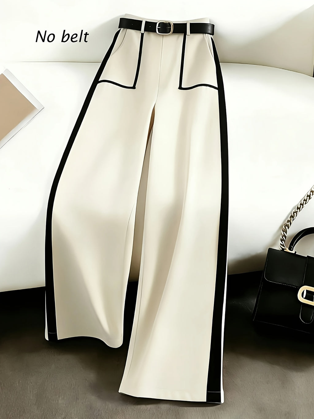 Grey Autumn and Winter Business Casual Wide Leg Straight Leg Pants, Stylish and Elegant Splicing Design, Loose Commuting Multi-purpose Pants, Suitable for Wearing in Spring and Autumn Seasons, Elastic Back Waist Casual Multifunctional Pants - Apricot