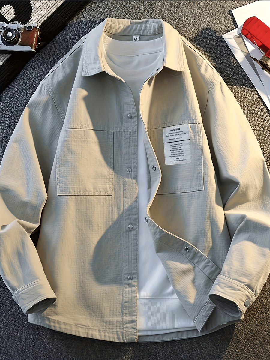 Men's Light Luxury Trendy Brand Shirt-Style Jacket, Spring/Autumn Men's Jacket, Spring/Autumn Workwear Clothing - Light Khaki