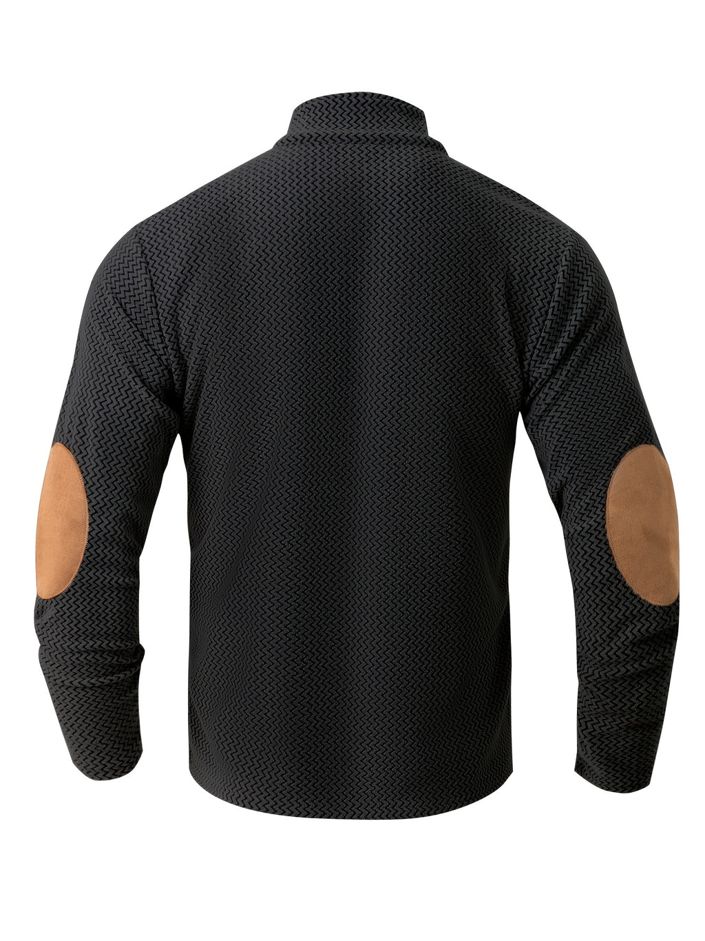 Men's Full-Zip Jacket with Herringbone Patchwork Collar & Stand Collar - Loose Fit Winter Coat, Zippered Outerwear Suitable for Fall/Winter, Machine Washable Warm Jacket for Casual Wear and Layering - Black