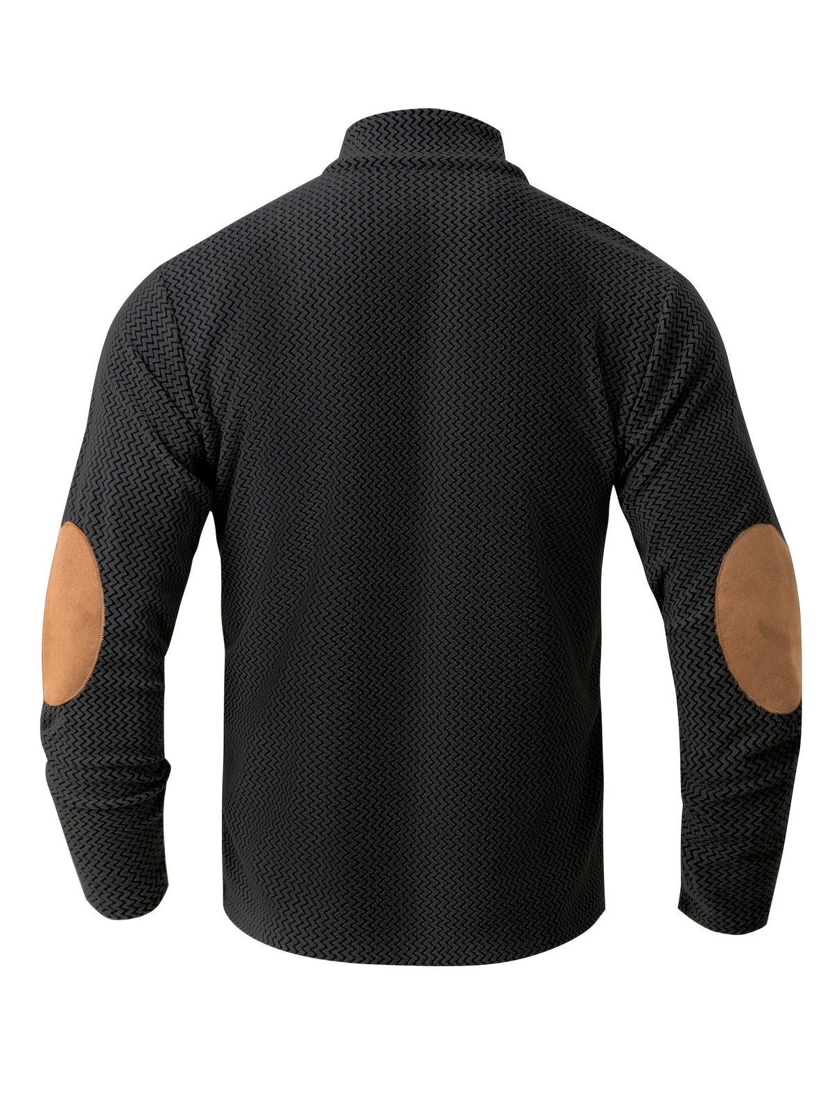 Men's Full-Zip Jacket with Herringbone Patchwork Collar & Stand Collar - Loose Fit Winter Coat, Zippered Outerwear Suitable for Fall/Winter, Machine Washable Warm Jacket for Casual Wear and Layering - Black
