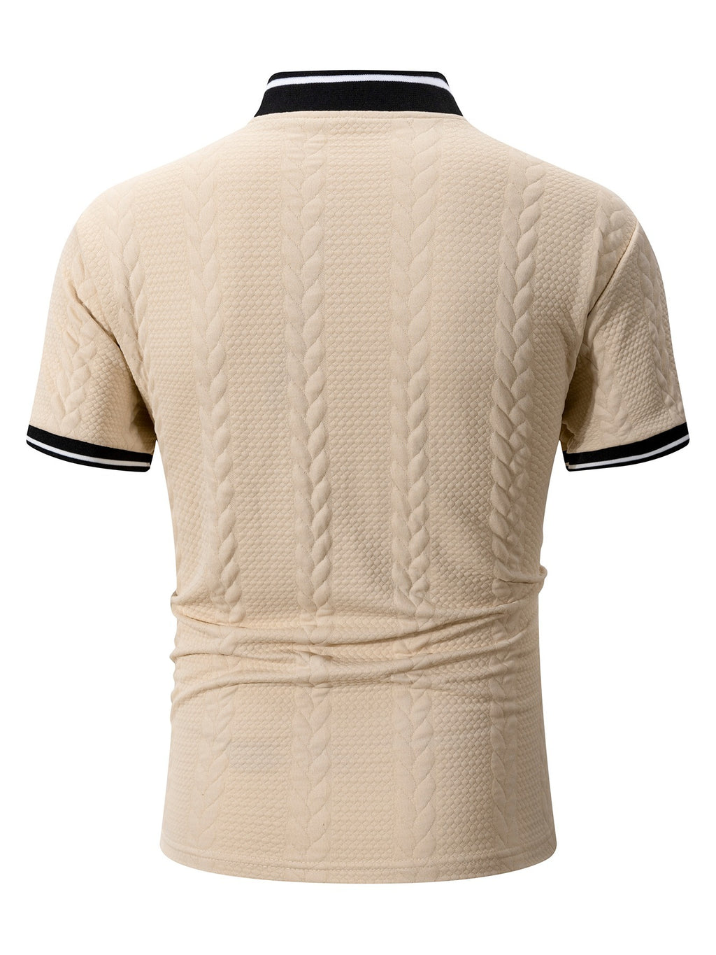 6pcs Men's Vintage Half-Zip Polo Shirts with Stand Collar & Baseball Collar/Cuffs - Breathable Cable Knit Short Sleeve T-Shirts, Color-Block Striped Suitable for Gym, Outdoor, Casual Wear - Machine Washable Retro Sportswear - + Black + Black + Light Gray + Light Gray + Khaki