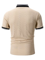 6pcs Men's Vintage Half-Zip Polo Shirts with Stand Collar & Baseball Collar/Cuffs - Breathable Cable Knit Short Sleeve T-Shirts, Color-Block Striped Suitable for Gym, Outdoor, Casual Wear - Machine Washable Retro Sportswear - + Black + Black + Light Gray + Light Gray + Khaki