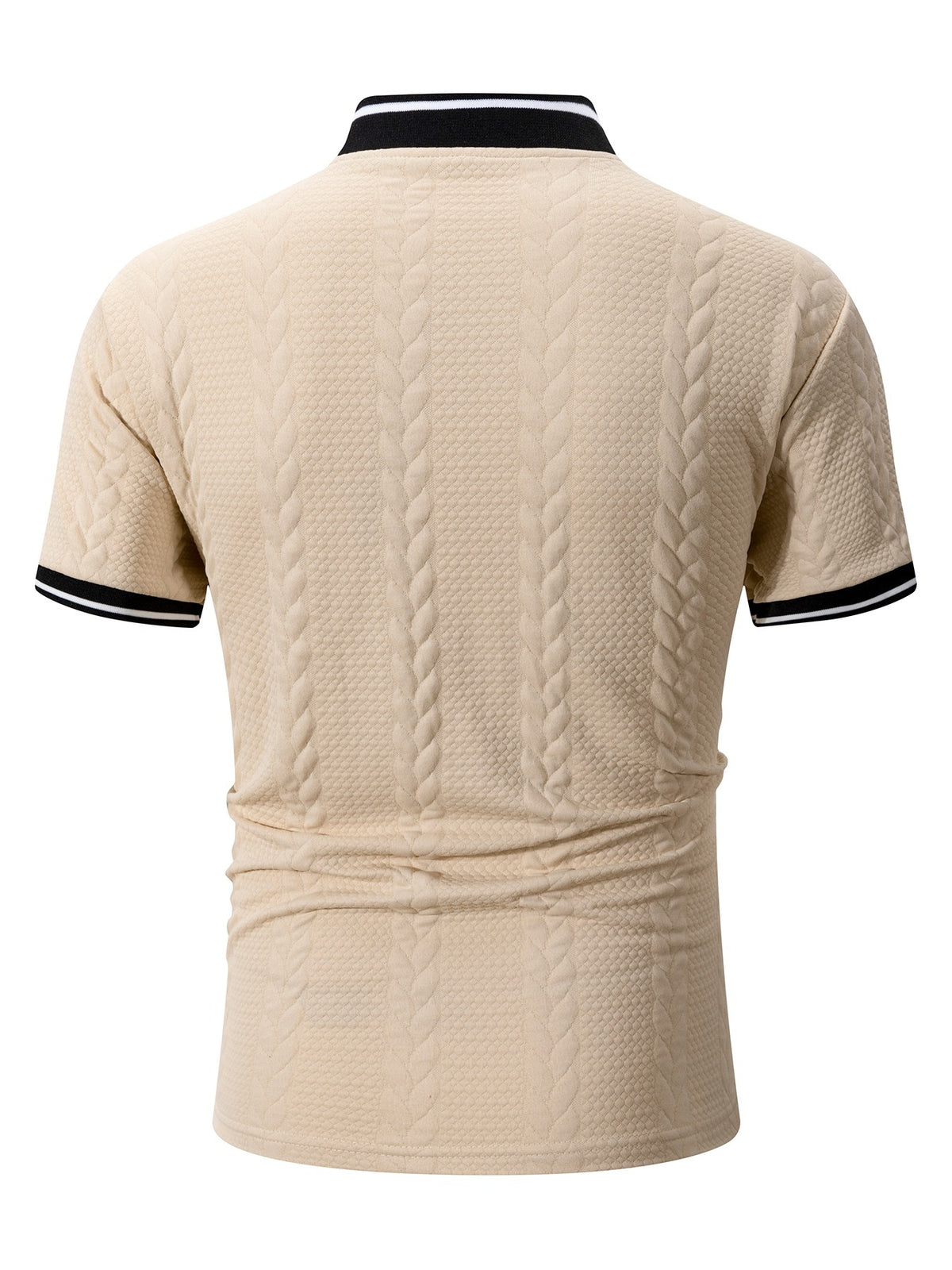 6pcs Men's Vintage Half-Zip Polo Shirts with Stand Collar & Baseball Collar/Cuffs - Breathable Cable Knit Short Sleeve T-Shirts, Color-Block Striped Suitable for Gym, Outdoor, Casual Wear - Machine Washable Retro Sportswear - + Black + Black + Light Gray + Light Gray + Khaki