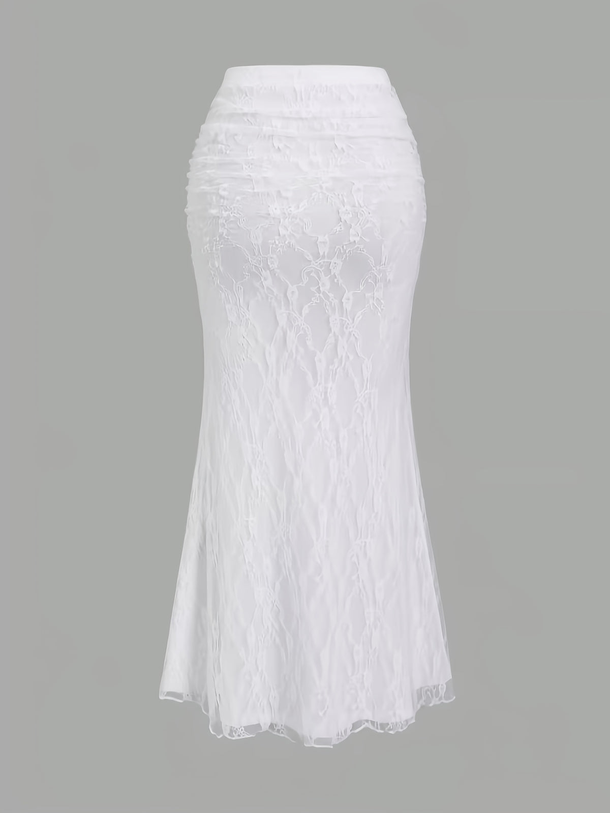 New Women'S Lace Mesh Fishtail Skirt, Temperament Elegant Half-Length Skirt - White