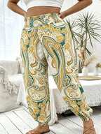 Vacation Full Body Printed High-Waist Elastic Waist Fashion Long Pants - Suit 9