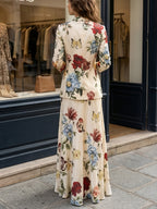 2026 Fashion New Vintage Court Style Floral Print Suit Jacket And Oversized Umbrella Skirt Two-Piece Set - Multicolor