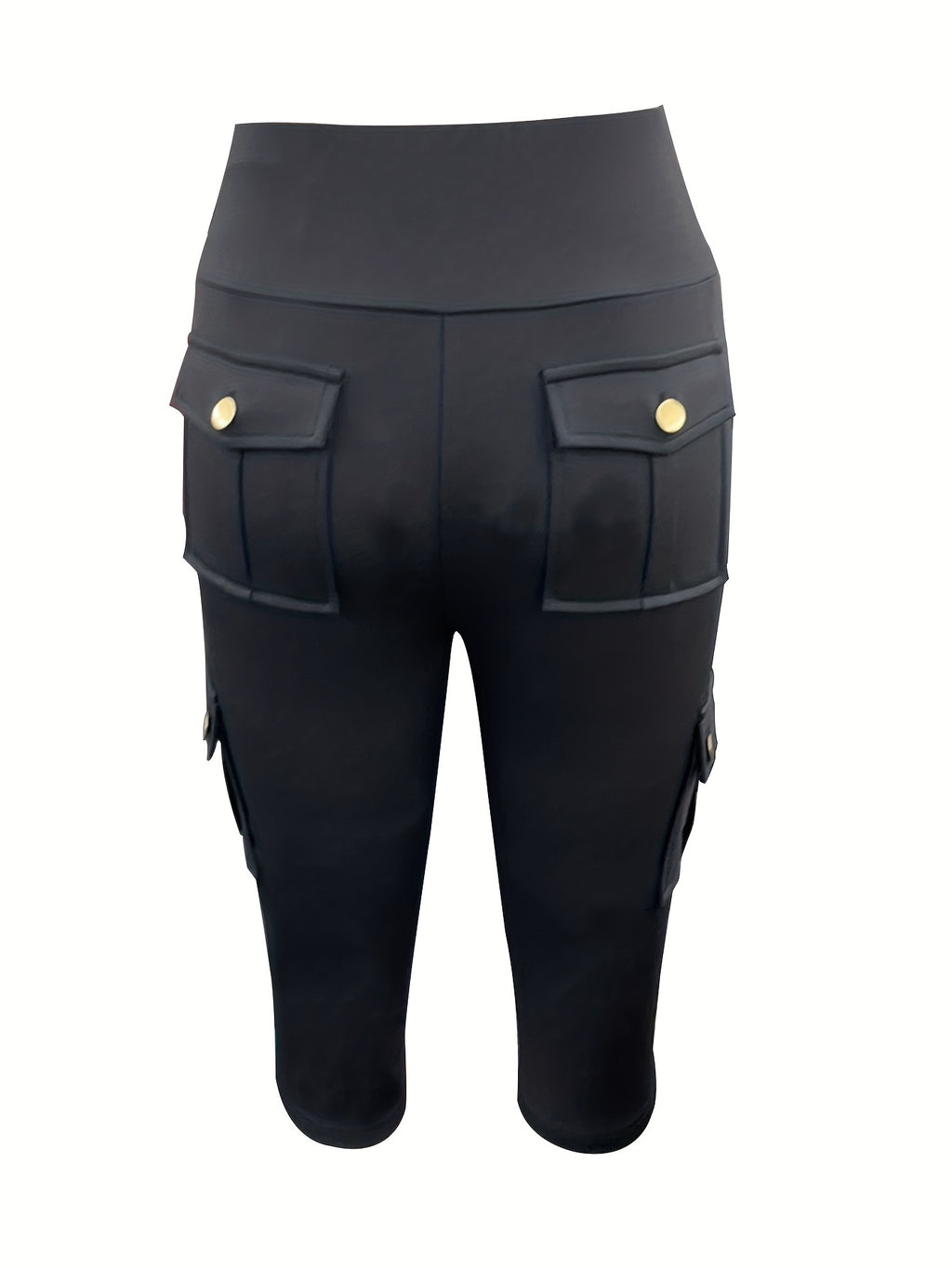 Women's Short Capri Pants, Cropped Fitted High-Waist 4-Pocket Cargo Work Pants, Summer Bermuda Capri Pants, Cycling Capri Pants, Women's Cropped Leggings, Women's Caution Capri Pants - Black