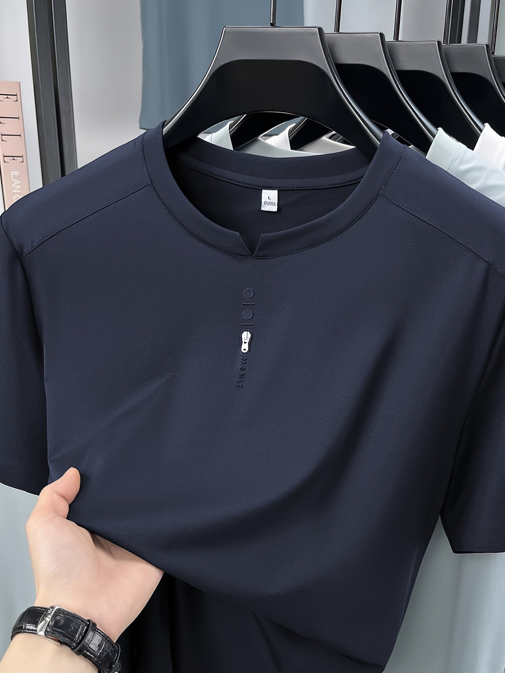 Men'S New Short Sleeve Easy Loose Commute All-Match Round Neck Top Short Sleeve T-Shirt Summer Cool Top Middle-Aged Dad Round Neck T-Shirt Business Casual Men'S Fashion Comfortable Multi-Color Short Sleeve T-Shirt LSL-26235 - Navy Color