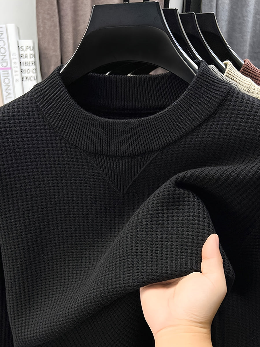 Men's Waffle Knit Half-Turtleneck Base Layer, a Low-cut Half-turtleneck That Doesn't Constrict the Neck, Providing Moderate Warmth, Suitable for Both Business Attire and Casual Daily Wear - SINBOS - Black