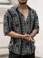 Men's Ethnic Print Shirt, Suitable for Vacation Scenes, Comfortable Polyester Fabric - Mixed colors