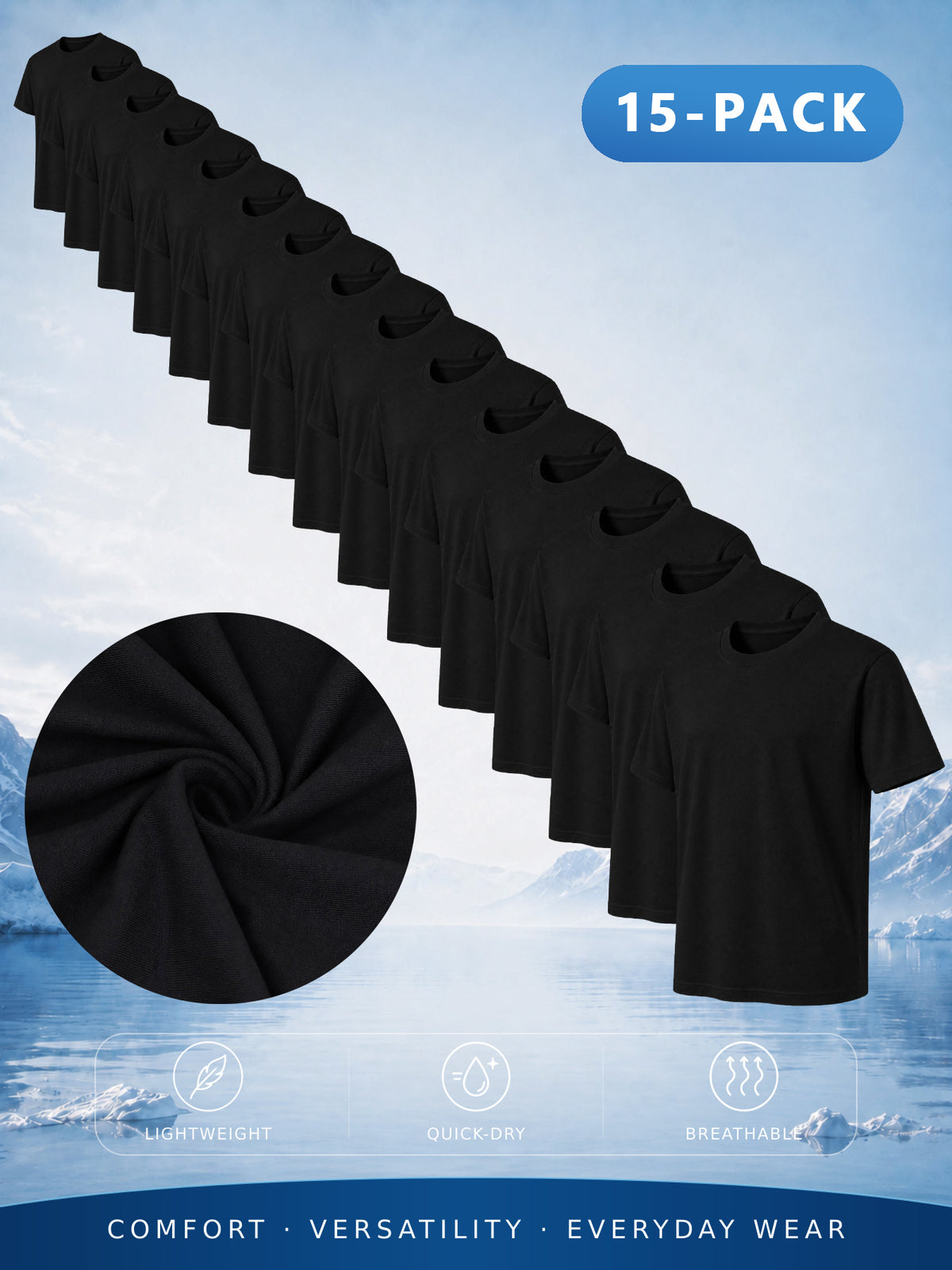 15pcs High-Quality Men'S Solid Color Short-Sleeve T-Shirts, Available in Multiple Colors, Casual, Comfortable, Lightweight, Fashionable, Basic Style Tops, Suitable for Daily Wear, Work, Sports, And As Gifts - Black 15-pack