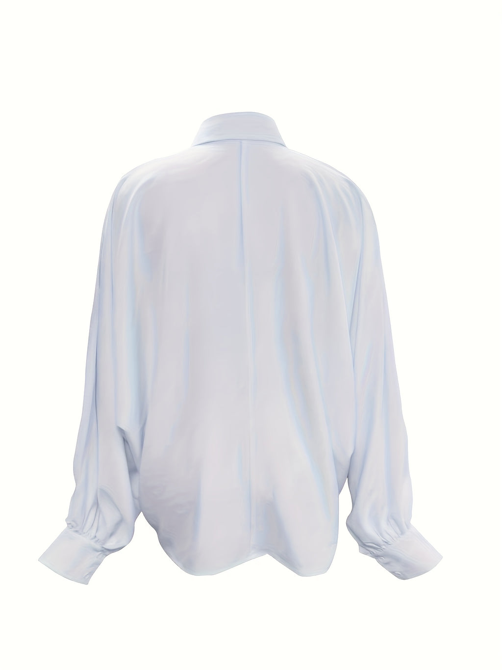 Women'S Elegant Lapel Lantern Sleeve Button-Up Batwing Shirt, Oversized Solid Color Fashion Versatile All-Season Top - White