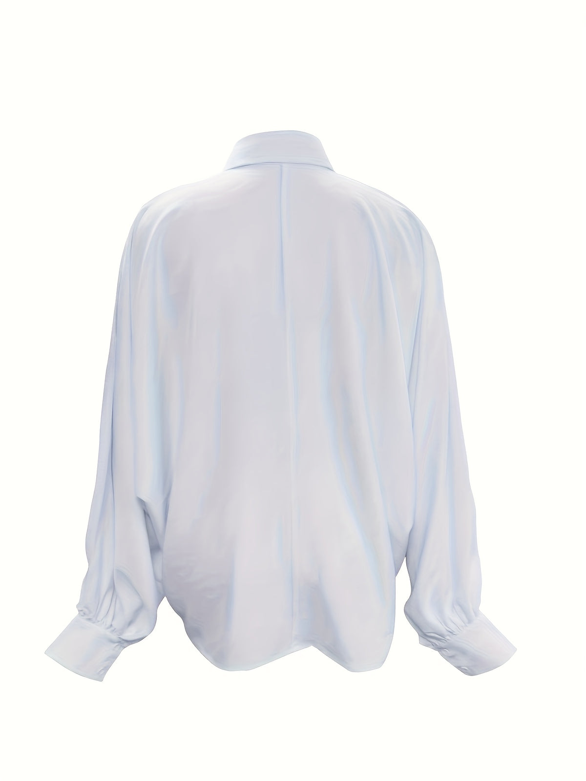 Women'S Elegant Lapel Lantern Sleeve Button-Up Batwing Shirt, Oversized Solid Color Fashion Versatile All-Season Top - White