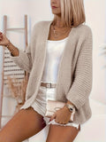 Women's Autumn/Winter Fashion Casual Sweater Cardigan Elegant Solid Color Fabric Top - Khaki