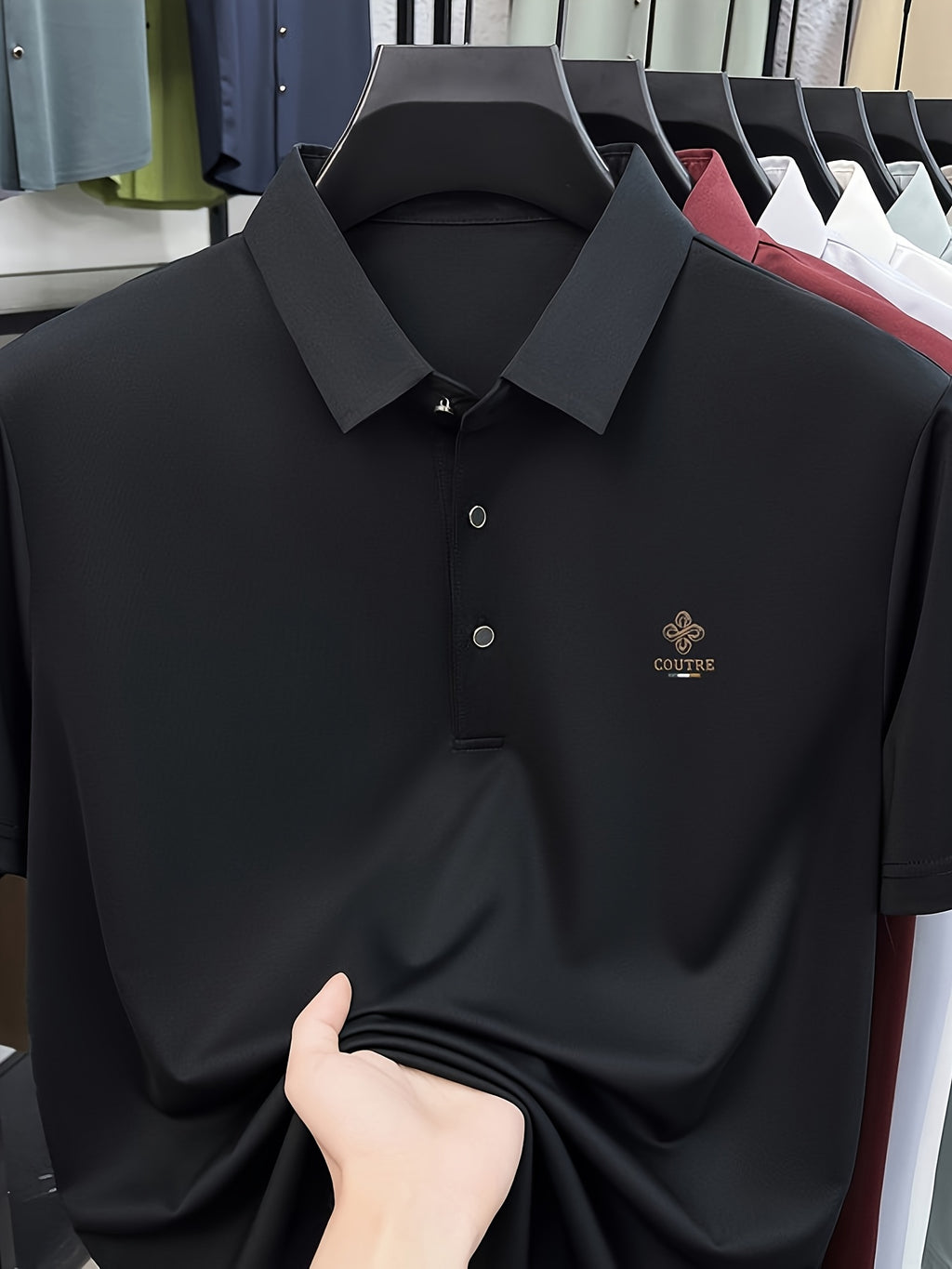 [Villa Le Water OBM] Summer Men'S Lapel Polo Shirt, Fashionable And Versatile Light Luxury Top, Business Casual Breathable Short Sleeve T-Shirt, Suitable for Daily Work Wear - Black