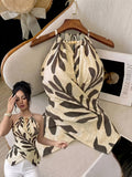 Plant Print Easy Fashion Women'S Top, Suitable for Commute, Home, Vacation Outfits - 【Light Yellow】