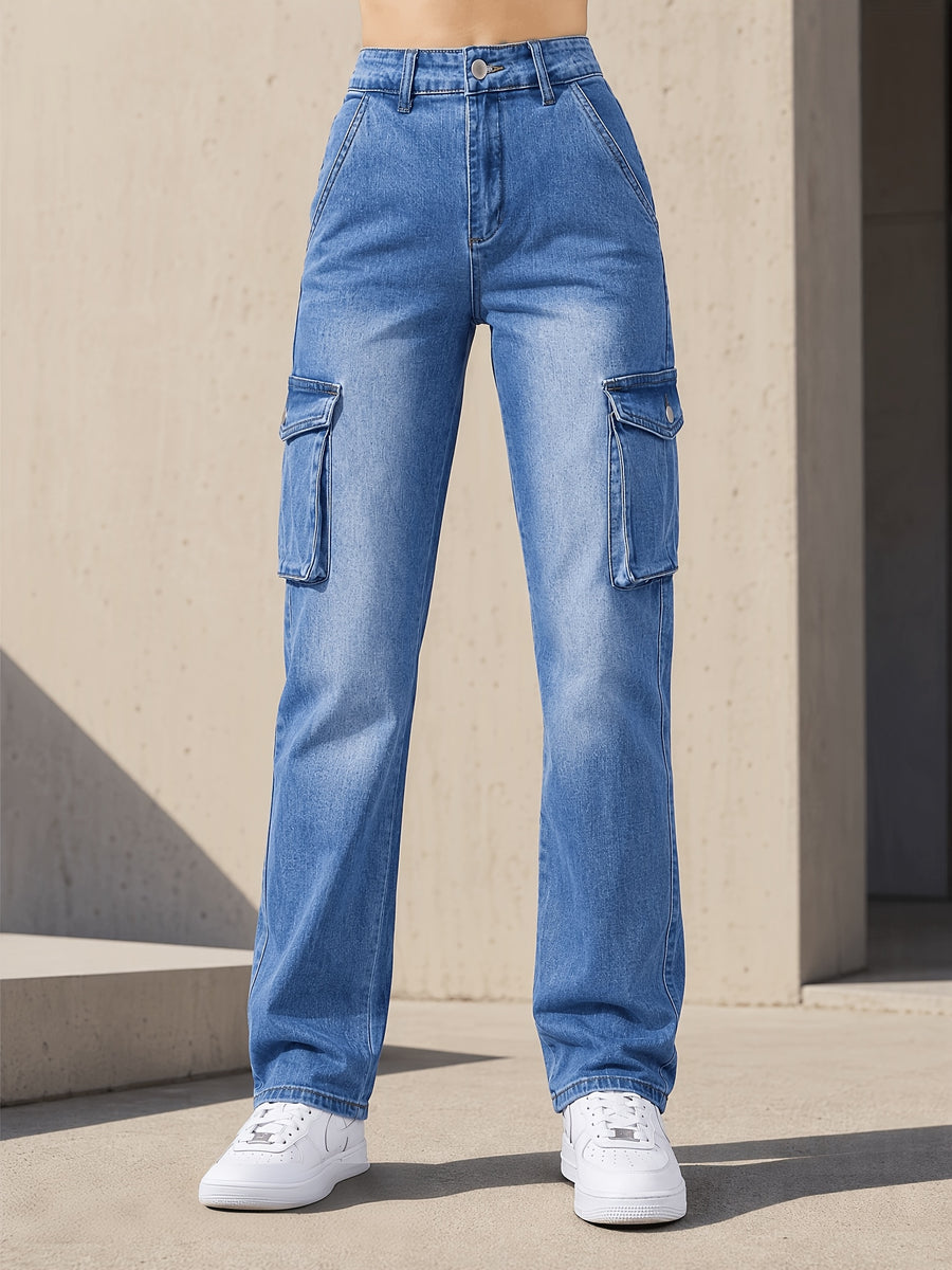 High-Stretch Women'S Fashion Casual Multi-Pocket Multi-Button Skinny Jeans - Peacock Blue