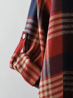 Women's Casual Plaid Midi Single-Breasted Loose Shirt - Brick Red
