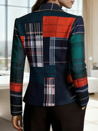 Women'S Plaid Long Sleeve Blazer, Retro Elegant Casual Vacation Formal Daily Business Commute Workwear All-Season Style - Dark green plaid