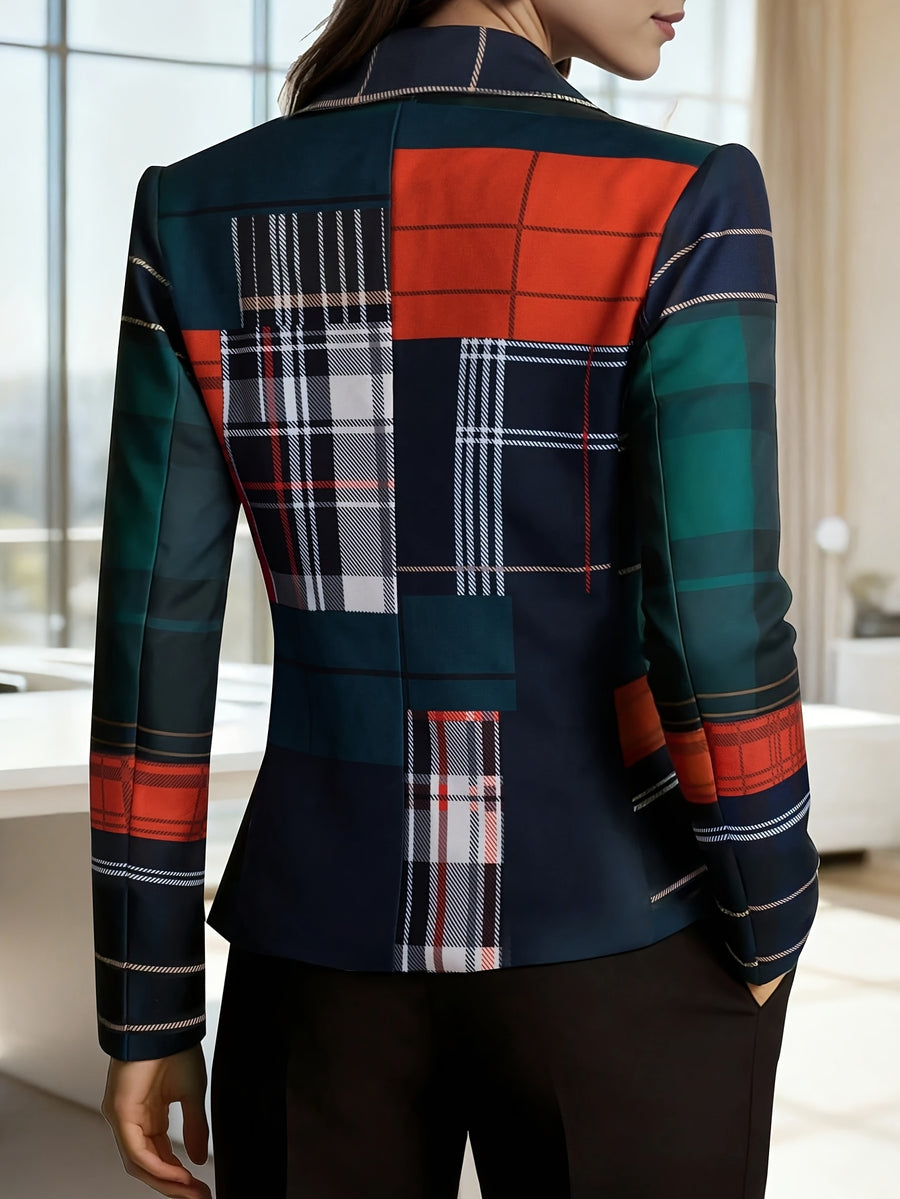 Women'S Plaid Long Sleeve Blazer, Retro Elegant Casual Vacation Formal Daily Business Commute Workwear All-Season Style - Dark green plaid