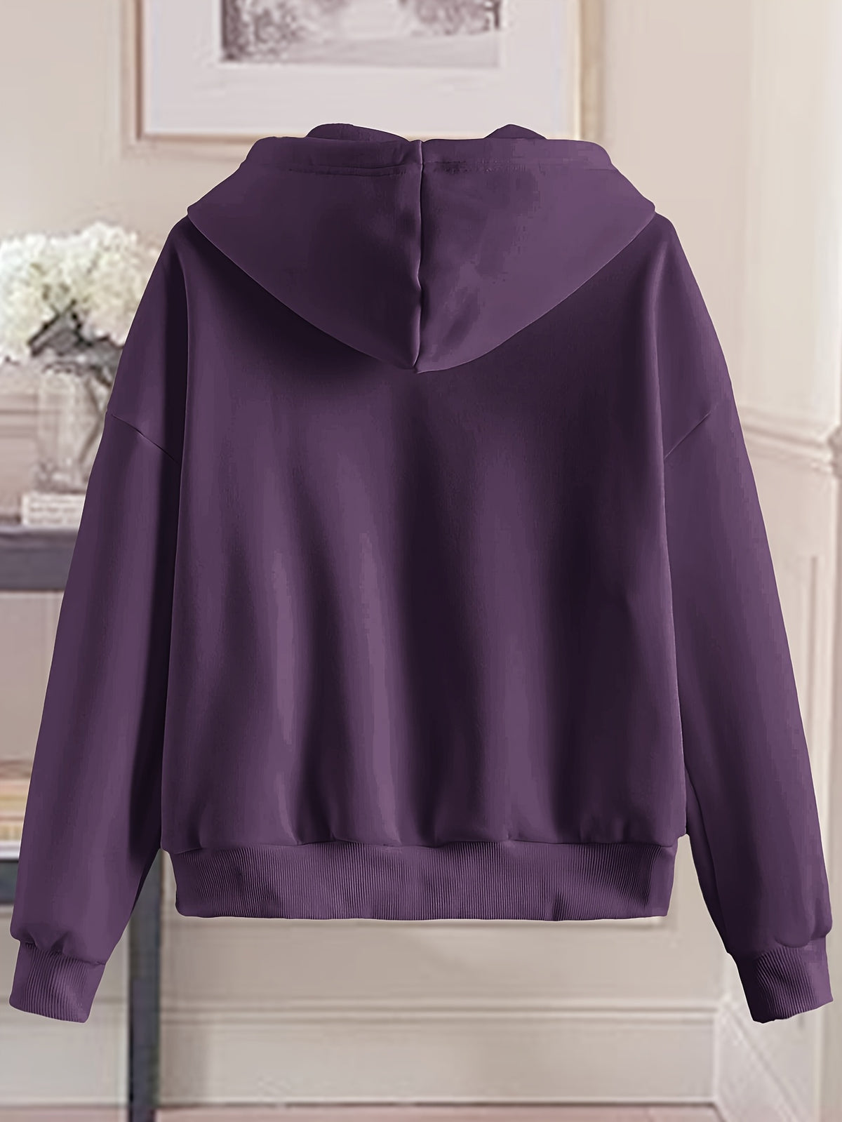 Love Print Hooded Zip-Up Sweatshirt Women'S Loose Casual Basic Cardigan Jacket - Purple