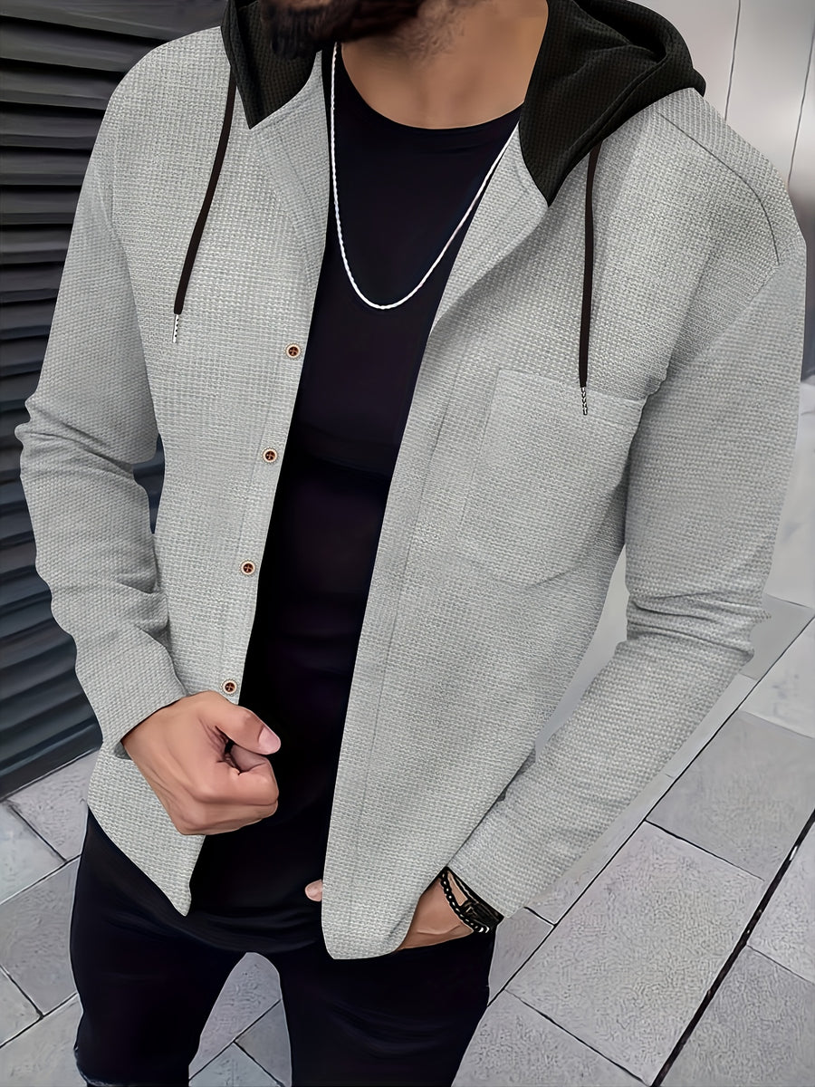 New Casual High-Quality Solid Color Outerwear Shirt Fashion Jacket - Soft, Breathable, Long Sleeve, Button-Up, Chic Design - Perfect for Spring, Autumn, Daily Wear, Outdoors - Grey