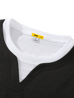 JEEP Men's Spring/Autumn Waffle Knit Colorblock 2-in-1 Look Long T-shirt - Black