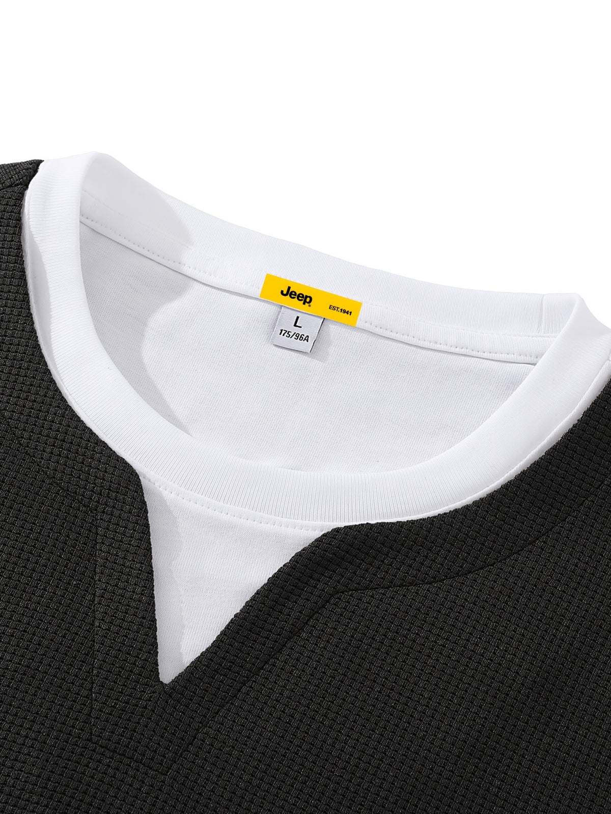 JEEP Men's Spring/Autumn Waffle Knit Colorblock 2-in-1 Look Long T-shirt - Black