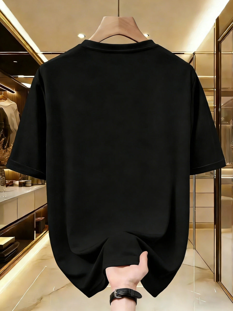 Solid Color Breathable Trendy Short-Sleeve Men's T-Shirt in White, Black, Blue, Navy - Black