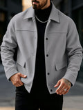 Men's New Autumn/Winter Lapel Tweed Jacket, Loose Drop-Shoulder Snap-Button Design, Multi-Pocket Workwear Style, Business Casual Versatile Outerwear Top - Grey