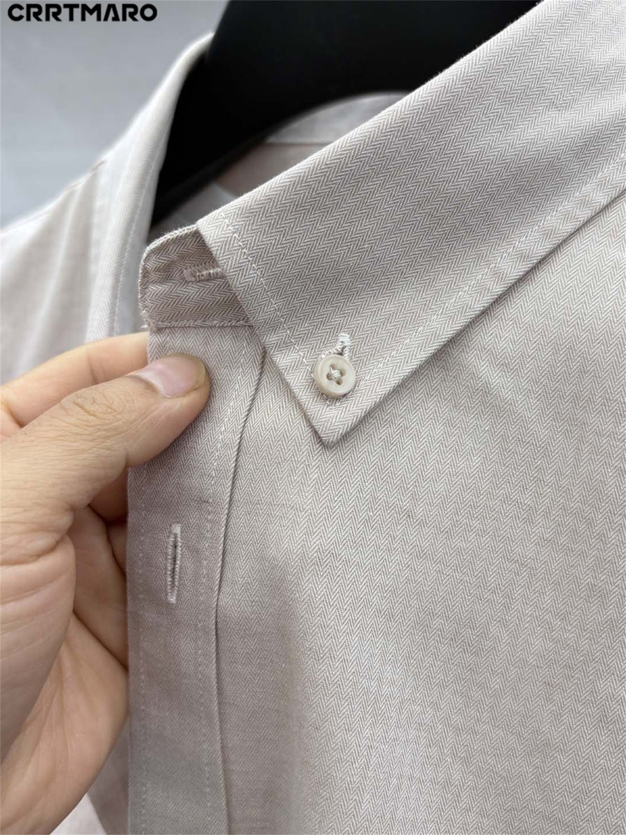 Katemar CRRTMARO Spring/Autumn Men's Business Casual Solid Color Cotton-Blend Long-Sleeve Shirt for Middle-Aged Men, Wrinkle-Resistant and Anti-Wrinkle, Professional, Trendy, and Versatile Dress Shirt NKY - Blue