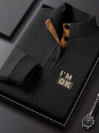 1pc Men'S Stand-Up Collar Jacquard Knit Henley Shirt, Mature Retro Mock Neck Pullover Polo, Random Texture Color-Block Neckline Jacquard Patchwork Design, Suitable for Outdoor Casual Sports Wear, Can Be Used As a Men'S Birthday Gift - Black