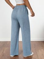 Spring/Autumn Women's Flowy Casual Straight-Leg Pants, Loose-Fit Breathable Wide-Leg Trousers with Faux Drawstring and Pockets, Comfortable and Versatile Summer Outdoor Pants - Light Blue