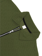 THE STEADY Men'S Half-Zip Fashion Waffle Texture Autumn Winter Casual Athletic POLO Shirt, Street Style Versatile Trendy Long Sleeve Top - Army Green