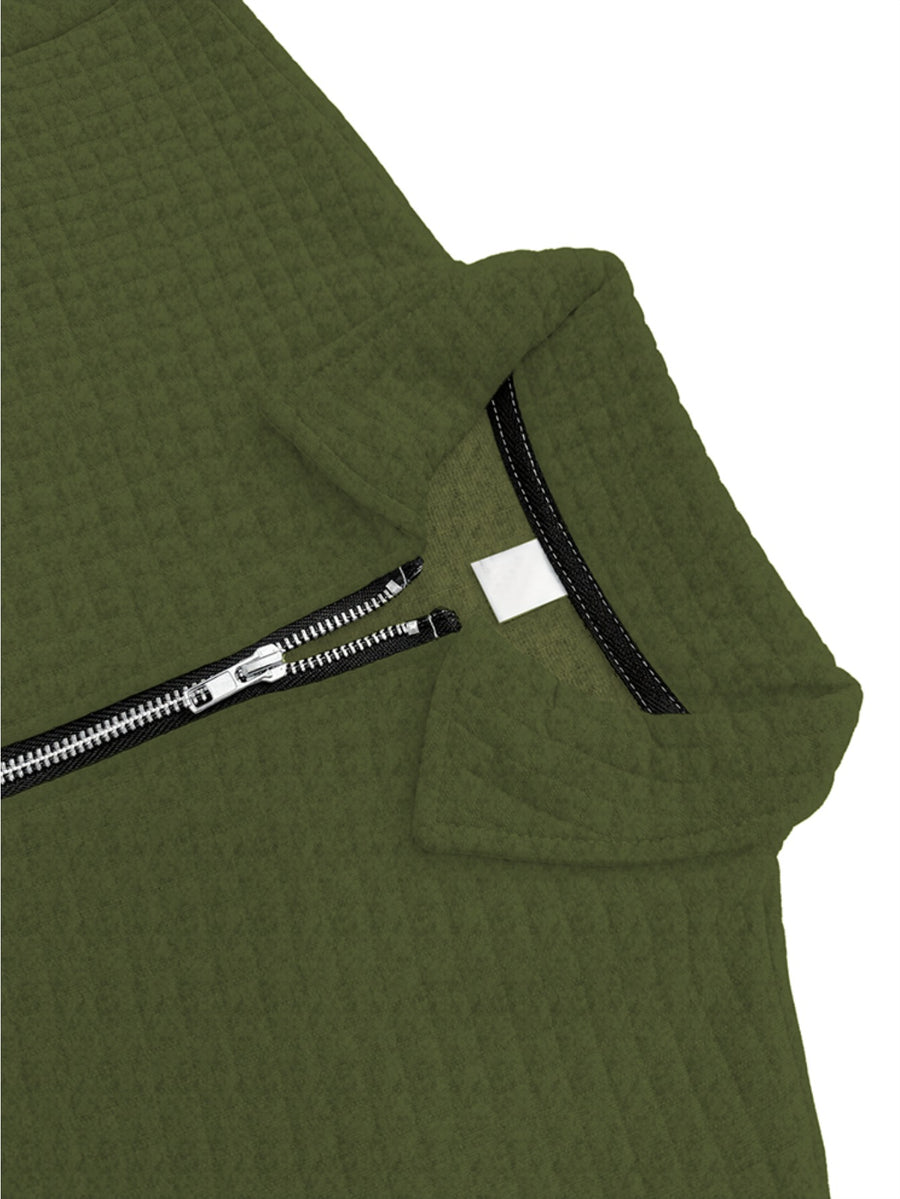 THE STEADY Men'S Half-Zip Fashion Waffle Texture Autumn Winter Casual Athletic POLO Shirt, Street Style Versatile Trendy Long Sleeve Top - Army Green