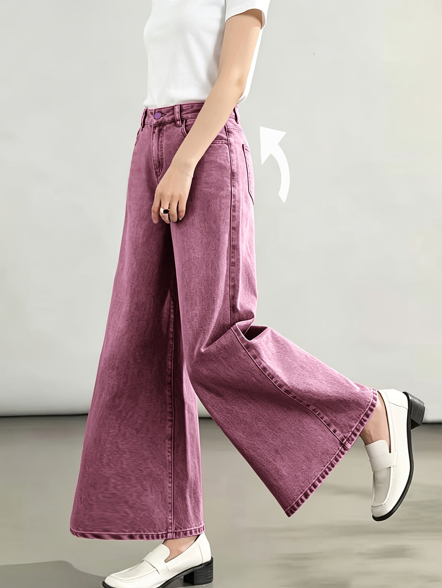 Stylish New Women's Fashion Elegant Straight-Leg Wide-Leg Pants Mid-High Stretch Colorful Cropped Jeans for Women 618609 - Purple