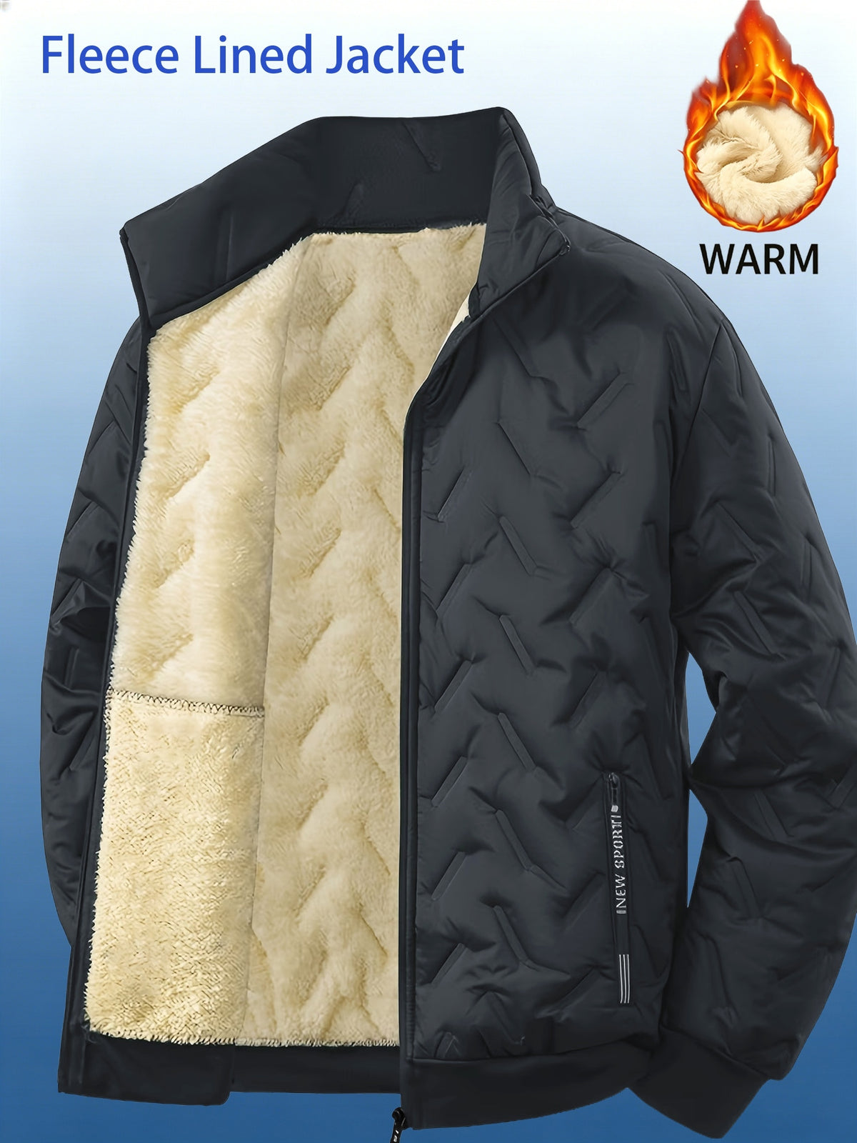 Winter New Style - Men'S Fleece Casual Windproof Jacket with Zipper, Suitable for Outdoor Hiking And Casual Office Wear - Dark Gray