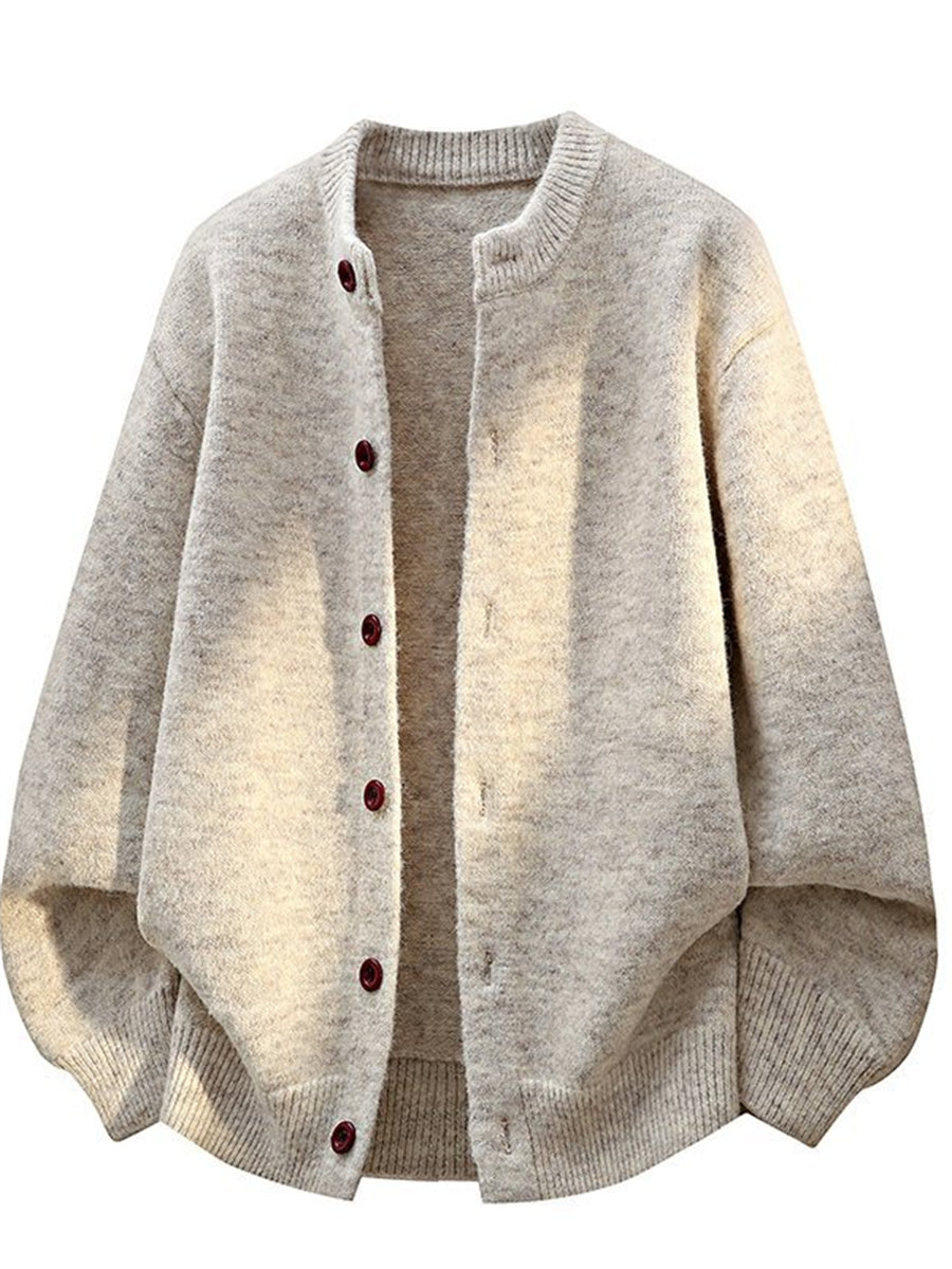 Autumn Winter 3D Solid Round Neck Sweater, Basic Cardigan for Men, Fashionable Long Sleeve Sweater, Love Y - Beige Color