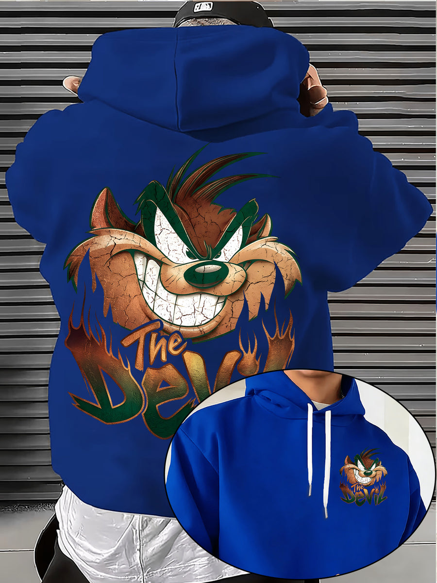 Warner Bros. Big Mouth Style Print, Hooded Sweatshirt with Graphic Design, Multi-functional Street Style Men's Hoodie, Comfortable and Casual, Suitable for Autumn and Winter Wear - Blue